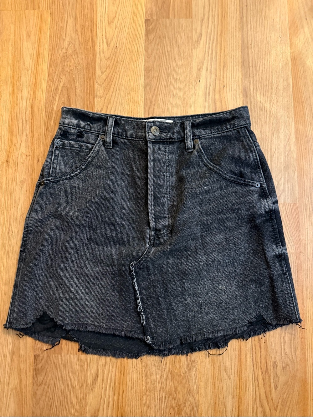 Free people Black Denim Frayed Hem Mini Skirt size 27